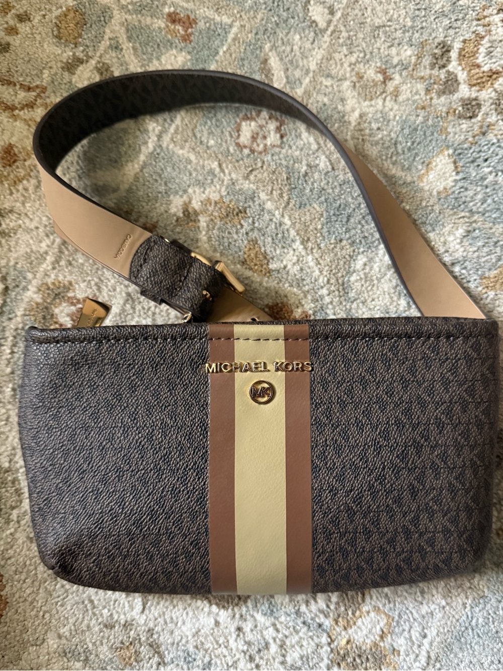 Michael Kors Brown Signature Stripe Belt Bag/ Crossbody Bag